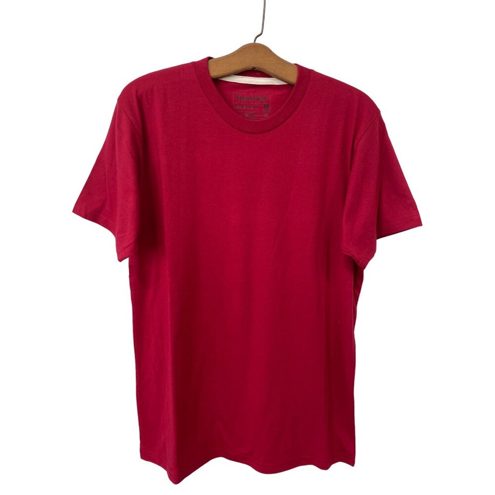 Homefield Crewneck Short Sleeve T Shirt Mens MED Red Cotton Poly Plaid Basic Tee